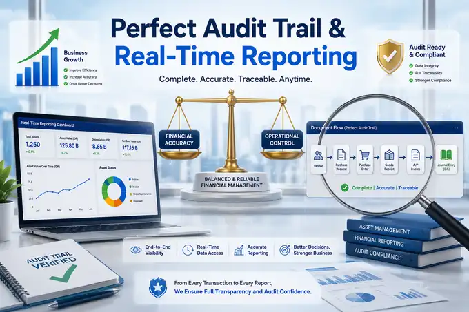 Diagram illustrating internal control and financial audit trail transparency generated by automated SAP Business One fixed asset journal postings